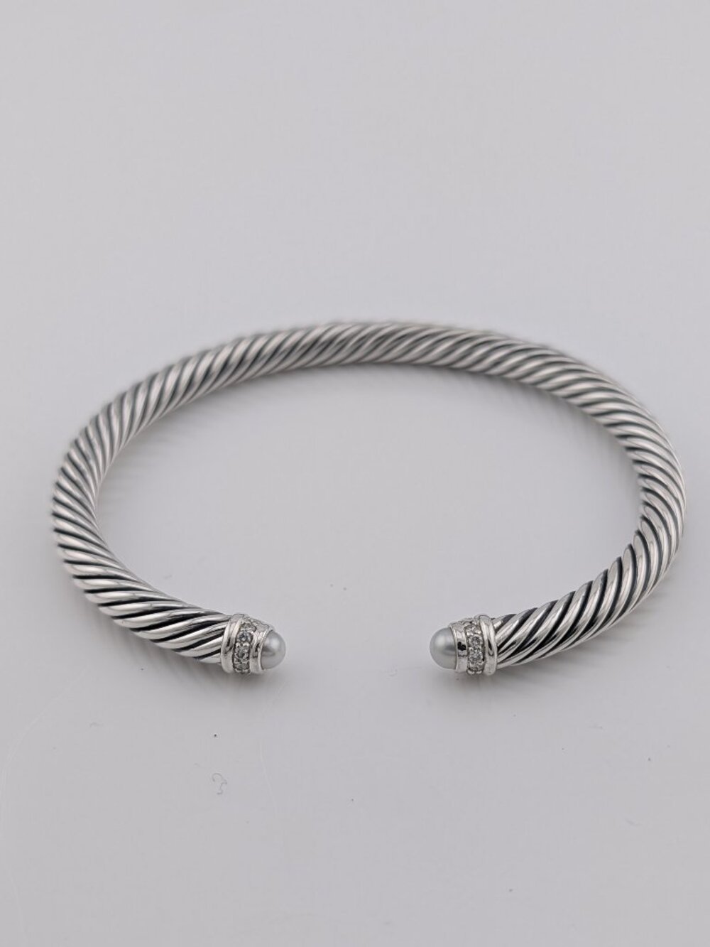 David Yurman 5mm Sterling Silver Cable Bracelet with Pearl & Diamond
